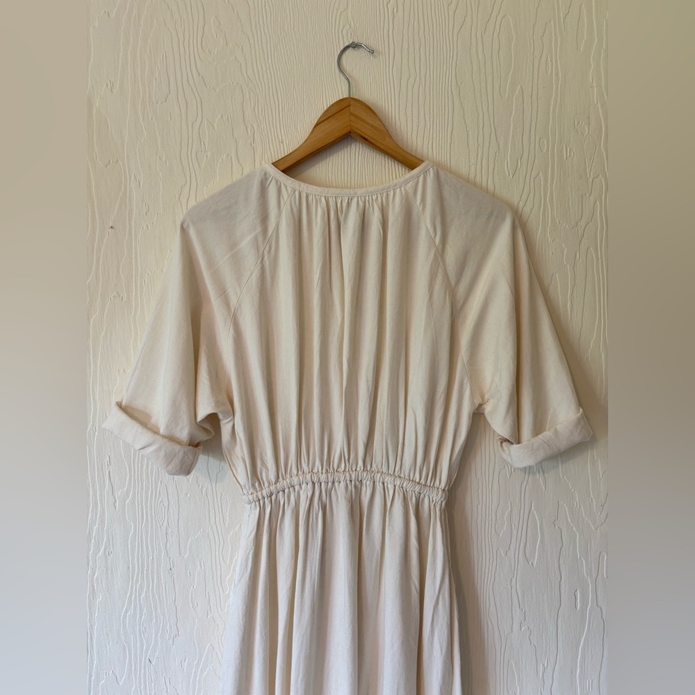Zara Ecru Off White Cream Button Up Down Drawstring Pocket Linen Midi Dress - Picture 12 of 13